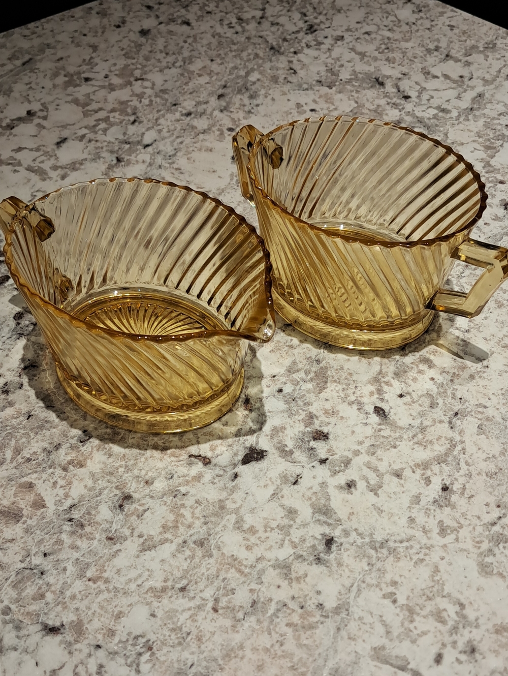 Amber Glass Creamer and Sugar Set - Diana Pattern 1937-1941